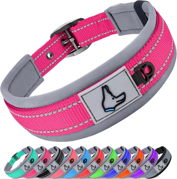 Joytale Neoprene Padded Dog Collars for Medium Dogs, 11 Colors, Reflective Wide Durable Metal Buckle, Hotpink
