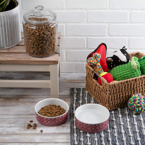 Bone Dry Ceramic Pet Bowls, Microwave & Dishwasher Safe, Non-Slip Bottom for Secure Feeding, Medium Bowl Set, Rose