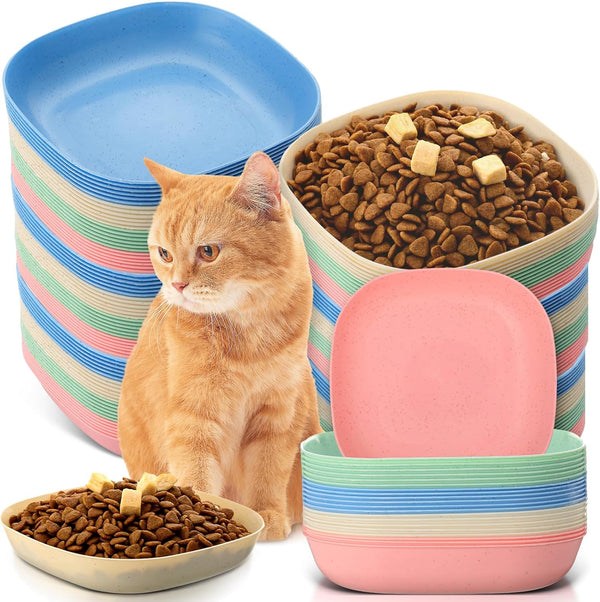 Tioncy 24 Pieces Whisker Fatigue Relief Cat Bowl, 5.7 inch Shallow Dish for Kittens and Small Pets (Wheat Straw)