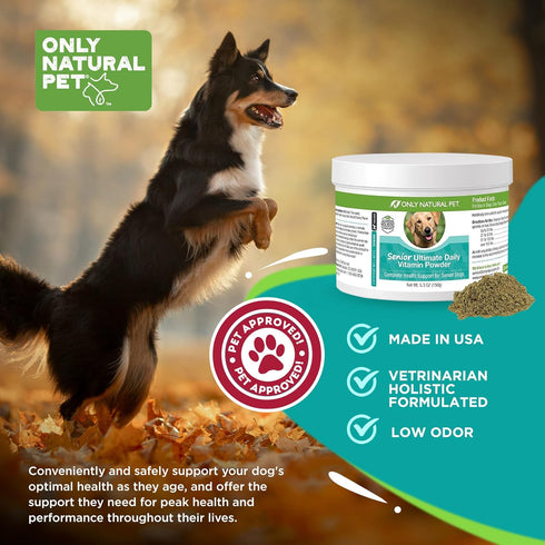 Only Natural Pet Senior Ultimate Daily Canine Vitamin Supplement, 5.3 oz Turkey Flavored Powder, Made in USA