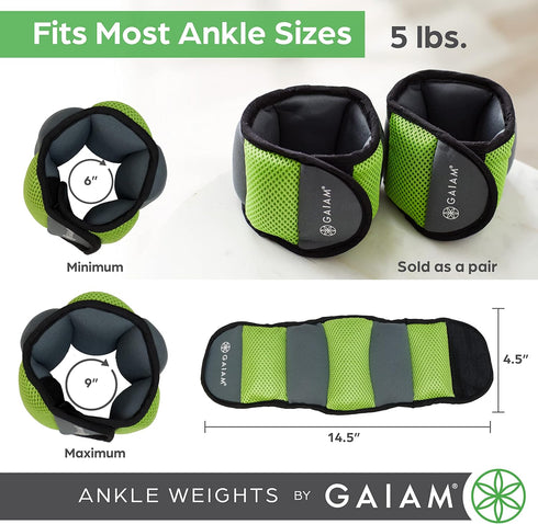 Gaiam Ankle Weights, Strength Training Weight Sets for Women & Men, Adjustable Straps for Walking, Running, Pilates
