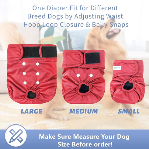 Leekalos Reusable Washable Dog Diapers Female (3 Pack) - Size Adjustable Highly Absorbent Doggie Diapers for Period
