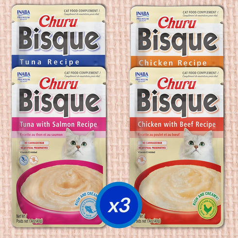 INABA Churu Bisque for Cats, Creamy Lickable Purée Side Dish with Vitamin E, 1.4 Ounces per Pouch, 12 Pouches