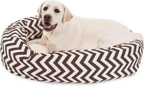 40 Inch Chocolate Chevron Sherpa Bagel Dog Bed, Cozy and Comfortable for Dogs