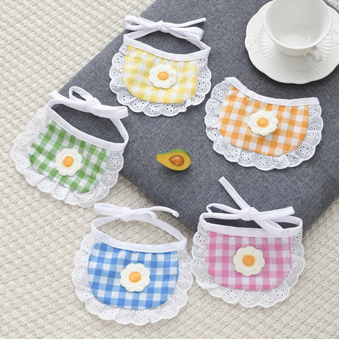 ANNUOZE 5PCS Cute Lace Pet Bib, Sweet Plaid Flower Cat Bandana, Kitty Scarves, Cotton Saliva Towel for Small Medium Dog
