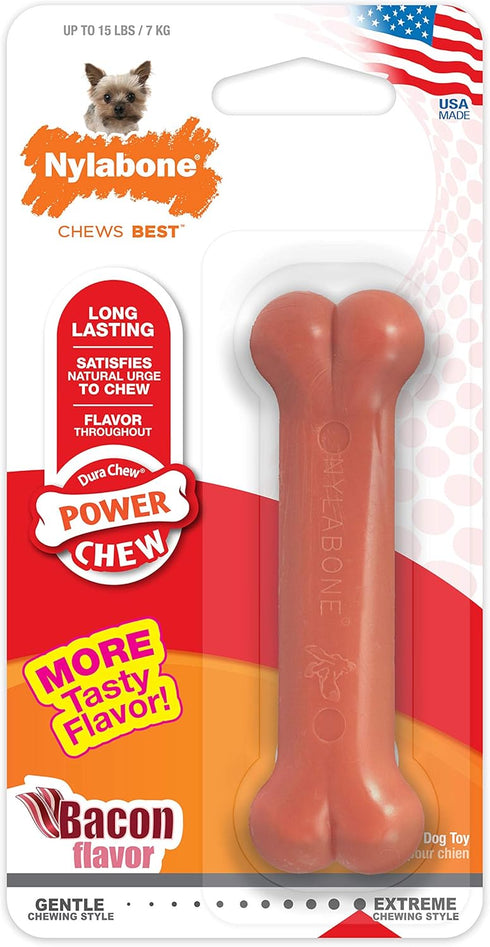 Nylabone Power Chew Classic Bone Chew Toy for Dogs, Bacon Flavor, X-Small/Petite - Up to 15 lbs. (1 Count)