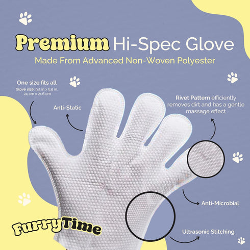 Pet Glove Wipes for Dog & Cat Cleaning, 30 Gloves, Hypoallergenic Dry Bath for Puppy, Kitten, and Coat Care