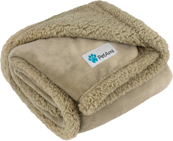 PetAmi Dog Blanket for Medium Large Dogs, Soft Sherpa Reversible Washable Fleece Furniture Protector, 40x60 Solid Taupe