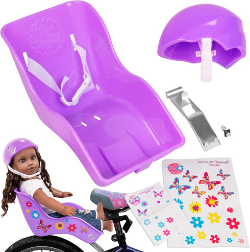 The Original Doll Bicycle Seat & Helmet Pack (Purple) - Accessory for 18"-22" Dolls & Stuffed Animals, Kids Gift