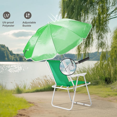 BIVVI 265 lbs 1 Beach Chair with Umbrella for Adults, High Back Folding Camping Armchair Shade Portable Sand Chair