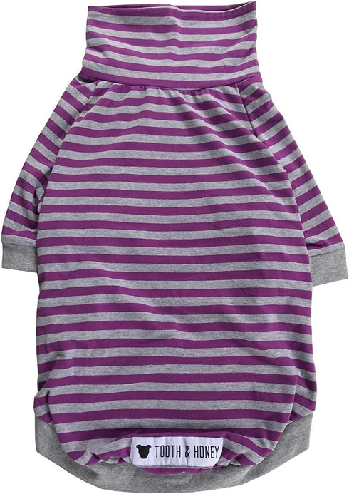 Tooth & Honey Big Dog/Stripe Shirt/Pullover for Big Dogs, Full Belly Coverage, Purple and Grey (Large)
