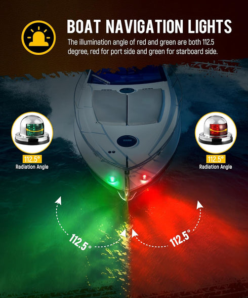 2Pcs Sailboat IP67 12V Partsam Marine Boat LED Bow Navigation Lights, Red Green Deck Port Side Starboard Sailing Signal