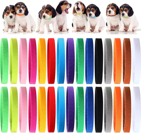 Weewooday 45 Pieces Puppy Whelping Collars, Double-Sided Newborn Pet Identification Bands, Adjustable Soft Collars