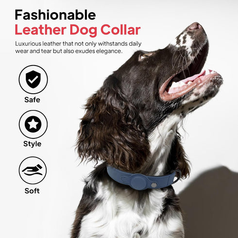 PetiFine AirTag Dog Collar, Leather Collar with Airtag Holder, Soft Padded Adjustable for Small Medium Large Dogs (L,