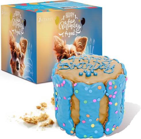 Dog Birthday Cake for Dogs - Rice Cake Based Dessert with Dog Birthday Treats, Human Grade Ingredients - Happy Birthday