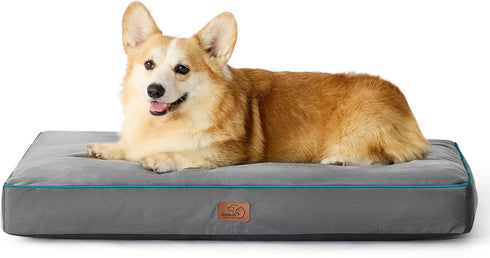 Bedsure Waterproof Dog Beds for Large Dogs, 4 inch Thick L-Crate Bed with Removable Washable Cover, Grey