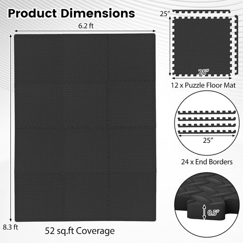 0.5 25 25 52 12 Tangkula Puzzle Exercise Mats, Thick EVA Interlocking Foam Floor Tiles for Protective, Non-Slip Workout