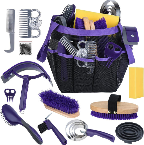 13 Piece Horse Grooming Kit, Complete Horse Brush Set & Curry Comb,