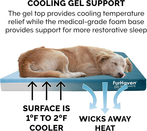 Furhaven Water-Resistant Cooling Gel Dog Bed for Medium/Small Dogs, Removable Washable Cover, Indoor/Outdoor, Deep