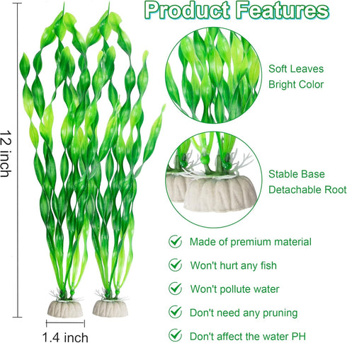 MyLifeUNIT Artificial Seaweed Water Plants for Aquarium - 10 PCS Plastic Fish Tank Plant Decorations (Green)