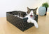 Modern Cat Box Lounger with Peek-a-Boo Cutout, Premium Corrugated Cardboard Bed for Kittens and Small Pets, Blue