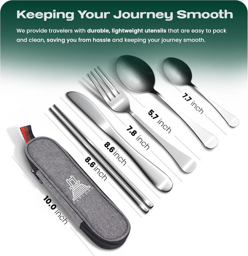 Portable Travel Silverware Set With Case, Includes 5 Pcs of Travel Utensils With Case, Stainless Steel Flatware Set For Camping, Easy to Travel, Lightweight (Silver) by TAPLORD