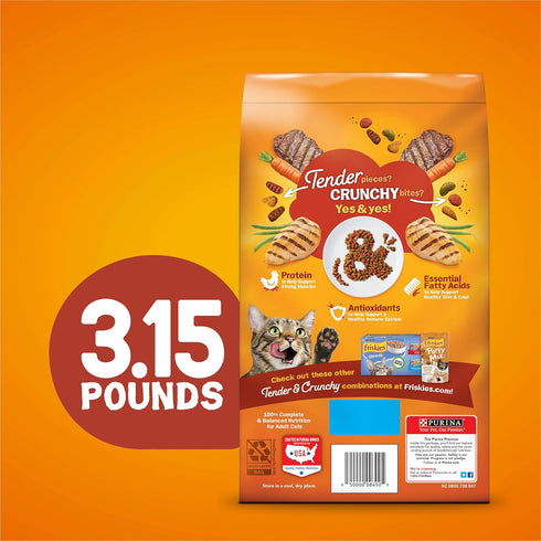 Friskies Dry Cat Food, Tenders and Crunchy Combo, Chicken, Beef, Carrots and Green Beans, 3.15 lb Bag