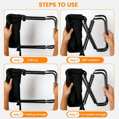 Haenaeg 3 3-in-1 Portable Folding Camping Stool with Side Pockets, Lightweight Foldable Camping Stool with Whistle