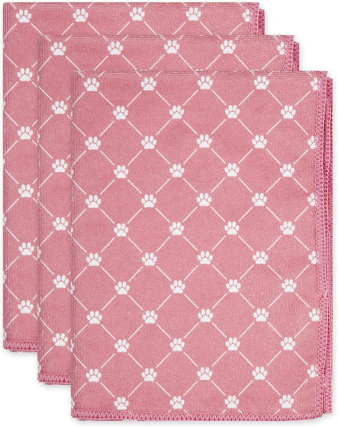 Bone Dry Pet Grooming Towel Collection Trellis Print, Microfiber Absorbent Drying Set, 15x30, Rose, 3 Count