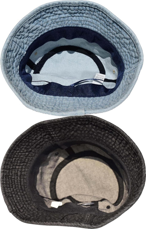 TSSGBL 2 Pack Cotton Denim Bucket Hats, Vintage Washed Packable Summer Trendy Beach Caps for Men Women
