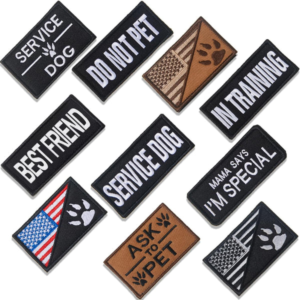 10 Pieces Service Dog Patches: Ask to Do Not Pet, Removable Tactical Vest Patch Set with American Flag