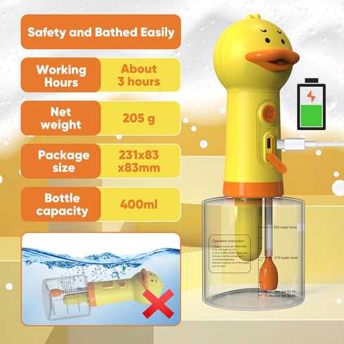 Electric Dog Shampoo Dispenser, Dog Shampoo Sprayer Duck Foamer for Bathtub and Kitchen Sink Cleaning