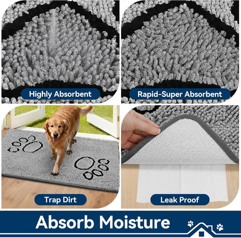 48"*30" Bcoimo Super Absorbent Dog Door Mat, Anti Slip Mat for Muddy Paws, Pet Rugs for Dirty Paws Washable that