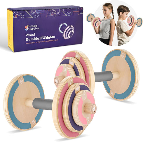 Set Set Set (Set 2 Special Supplies Kids Wooden Workout Play Weights - Adjustable Dumbbells for Home Gym Equipment