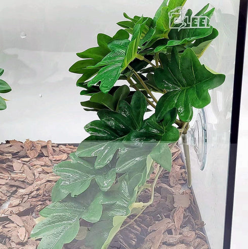 FLmoving 2-Pack(Philodendron Reptile Plants for Terrarium, Amphibian Habitat Decor Artificial Hanging Plants