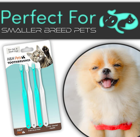 H&H Pets Toothbrush for Small Dogs & Cats, Soft Extra Small Toothbrush, 4 Count Pack