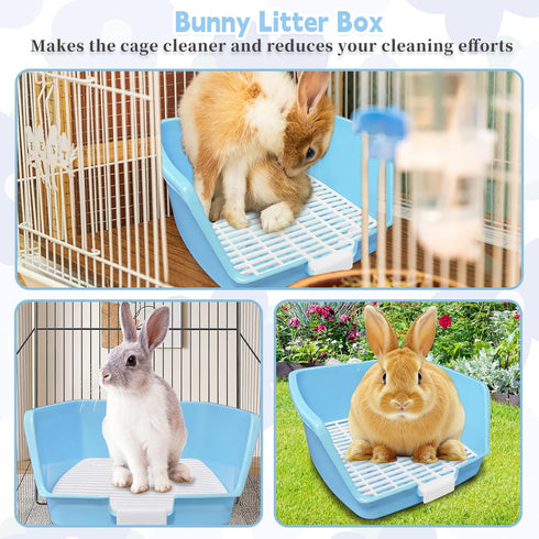 kathson Rabbit Litter Box Toilet, Plastic Square Bunny Corner Litter Box, Pet Potty Trainer Box for Small Animal Guinea