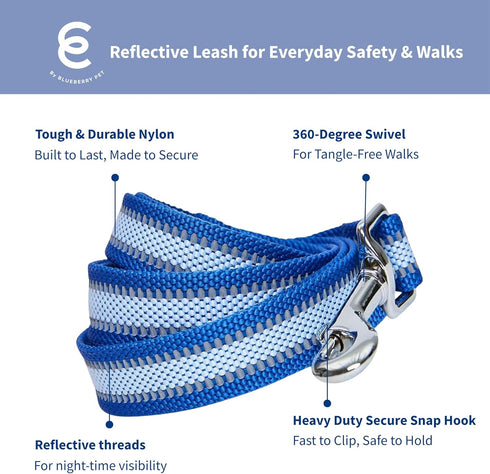 Blueberry Pet Essentials Reflective Better Basics Dog Leash, Navy Blue, 5 ft x 3/4", Medium Leash for Dogs