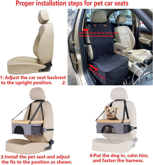 20lb ROODO Deluxe Dog Booster Seat with Height-Adjustable Foldable Metal Frame and Safety Leash,Portable Pet Car Seat