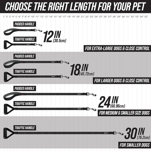 Leashboss Short Dog Leash - Padded Traffic Handle for Dog Training, Comfortable Walking