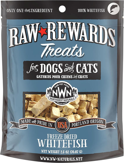 Northwest Naturals Raw Rewards Freeze-Dried Whitefish Treats for Dogs and Cats, 2.5 Oz - Healthy Pet Food