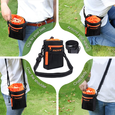 Dog Treat Bag, Large Training Pouch with Adjustable Shoulder Strap, Poop Bag Dispenser, Easy to Carry