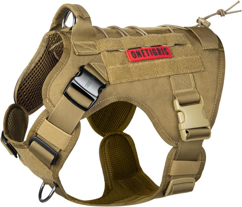 OneTigris Tactical Dog Harness Vest, XL Brown, Military No-Pull Service Dog Vest with Handle for Walking & Training