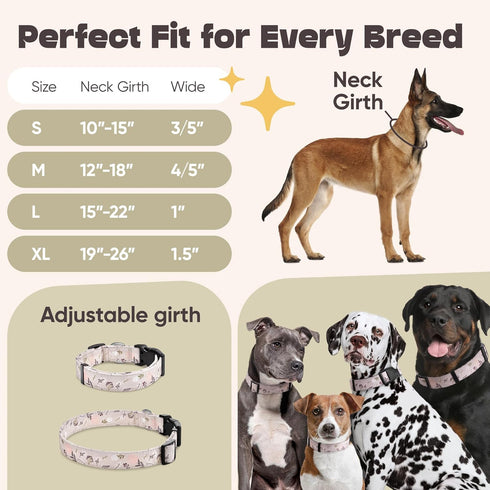 Adjustable Dog Collar for Medium & Large Dogs with Flowers Cotton Padded Pattern, Strong and Durable