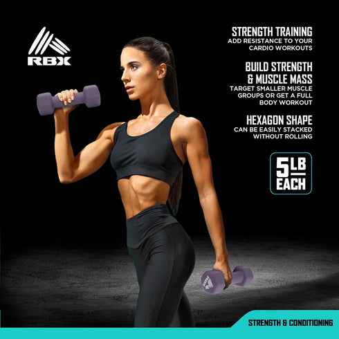 RBX Weights Dumbbells Set, Neoprene Arm Weights with Non-Slip Grip, Strength Training Equipment for At Home or Gym