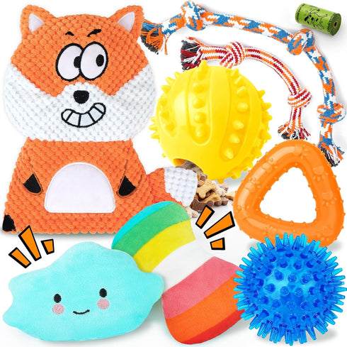 Zeaxuie 9 Pack Puppy Chew Toys, Squeaky Dog Toys, Treat Ball and Rope for Small Dogs