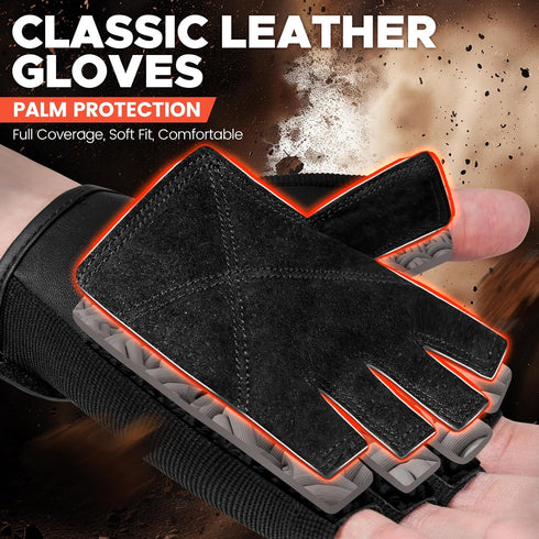 BEACE Weight Lifting Gym Gloves with Anti-Slip Leather Palm for Workout Exercise Training Fitness and Bodybuilding