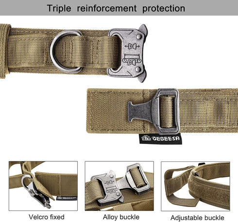 Tactical Dog Collar - Adjustable Military Nylon Collar with Handle and Heavy Duty Metal Buckle for Dogs