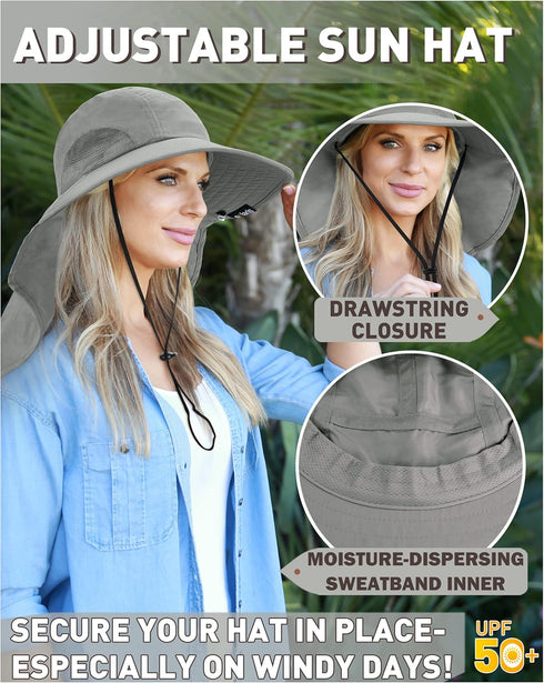 Neck Flap Sun Hat with Wide Brim, UPF 50+, Perfect for Outdoor Adventures, Hiking, Fishing