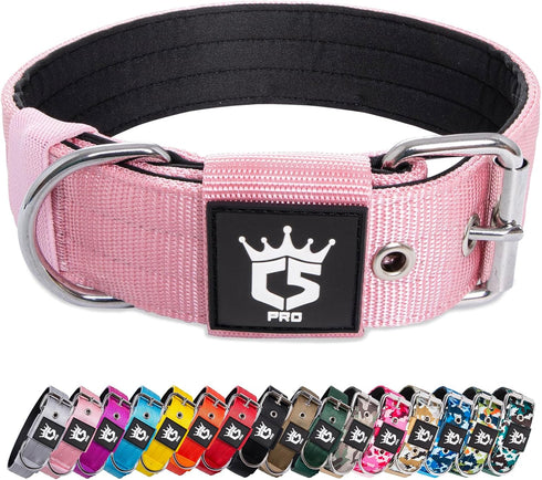 TSPRO Tactical Dog Collar, Nylon 1.5inch Wide, Military Grade Heavy Duty Metal Buckle, Pink-L (Size S)